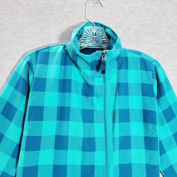 Under Armour MTN Women Jacket Small Blue Plaid Flannel Full Zip Semi Fitted - Picture 3 of 9